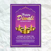 happy diwali diya lights brochure design deepavali holiday festival flyer wall poster template vector