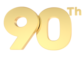 3d rendere contento anniversario oro numero 90 png