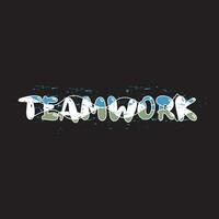 Teamwork lettering text typography dark t shirt design on black background vector