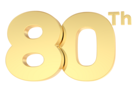 3d rendere contento anniversario oro numero 80 png