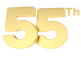 3D Render Happy Anniversary Gold Number 55 png