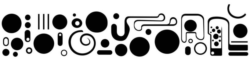 some black shapes with various shapes on them, in the style of quadratura, rounded vector