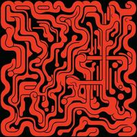 red and black pattern with a black graphic design, in the style of psychedelic neon, squiggly line style, escher-inspired, geometric chaos, shaped canvas, bold block prints, abstraction-creation vector