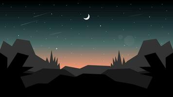 Vector illustration of a night view with rocks and moon in the sky