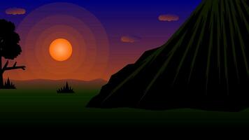 Vector illustration of mountain view at sunset