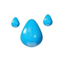 3D render water drops. Realistic nature element about rainy weather. Vector illustration in clay style. Blue liguid shape. Environment symbol of wet climate. Pure raindrop of aqua on Earth day