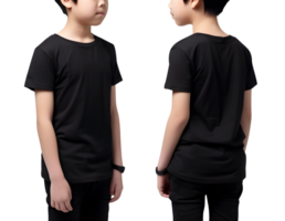 Young boy in black T shirt mockup front and back view, Cutout, AI Generative png