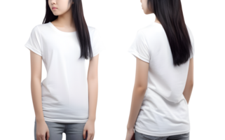 Young woman in white T shirt mockup front and back view, Cutout, AI Generative png