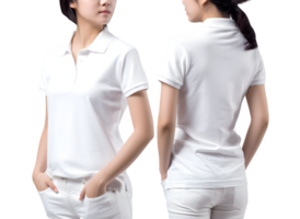 Jeune femme dans blanc polo chemise maquette de face et retour voir, découper, ai génératif png