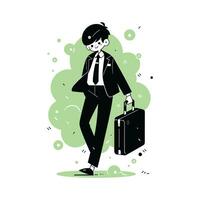 Man Walking with Suitcase, Businessman Character in Flat Style, Businessman Cartoon Vector Illustration Design