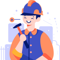 Hand Drawn Engineer or architect with house under construction in flat style png