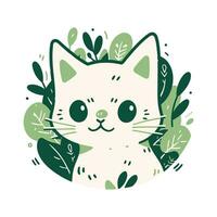 Happy Cute Cat Portrait Isolated on White Background, Kitty Character Illustration in Flat Style, Funny Dog Logo Design vector