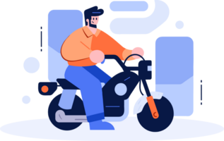 Hand Drawn Biker is riding motorcycle with fun in flat style png