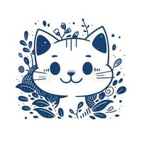 Happy Cute Cat Portrait Isolated on White Background, Kitty Character Illustration in Flat Style, Funny Dog Logo Design vector