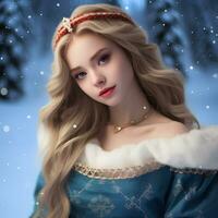hermosa niña con azul ojos en Navidad foto