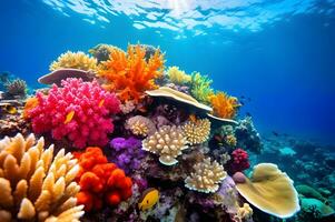 Multi colored coral and soft coral in reef photo