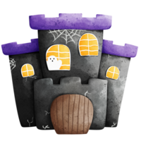 halloween castle with purple and black windows and a door png