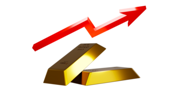 Gold coins with red arrow 3D rendering illustration transparency graphics png