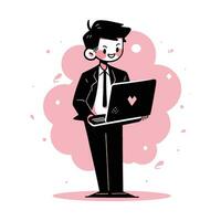 Businessman Working with Computer, Man Character in Flat Style, Businessman Cartoon Vector Illustration Design