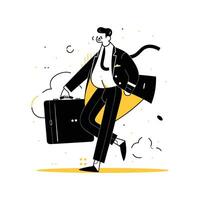 Man Walking with Suitcase, Businessman Character in Flat Style, Businessman Cartoon Vector Illustration Design