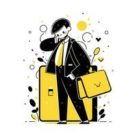 Man Walking with Suitcase, Businessman Character in Flat Style, Businessman Cartoon Vector Illustration Design