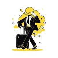 Man Walking with Suitcase, Businessman Character in Flat Style, Businessman Cartoon Vector Illustration Design