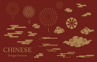 Gold red Chinese New Year element with cloud,firework vector