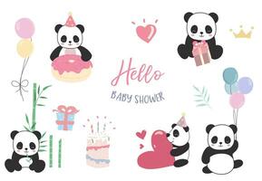 Collection of panda object set with balloon vector