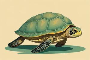 illustration of a turtle on a green background in cartoon style. ai generative photo