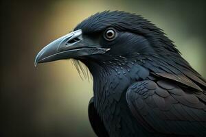 Close up portrait of a black raven, Corvus corax. ai generative photo