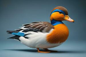 Beautiful duck on a solid color background. ai generative photo