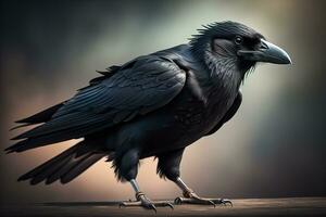 cerca arriba retrato de un negro cuervo, corvus corax. ai generativo foto