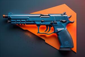 Semi-automatic handgun on a solid color background. Close-up. ai generative photo