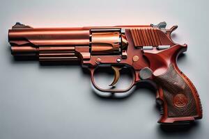 Semi-automatic handgun on a solid color background. Close-up. ai generative photo