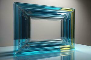 Glass picture frame on a solid color background. ai generative photo