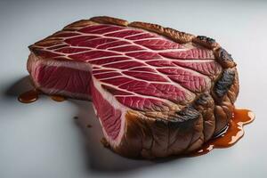 Raw beef sirloin steak with ingredients for cooking on wooden background. ai generative photo