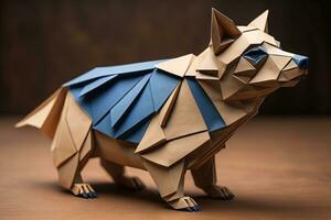 Paper origami animal isolated on solid color background. ai generative photo