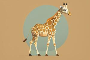 Giraffe isolated on orange background. Cartoon style. Vector illustration. ai generative photo