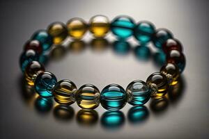 Bracelet with colorful stones on a black background close-up. ai generative photo