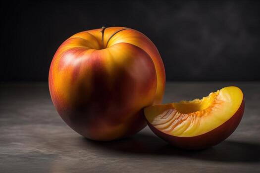 Ripe red peach on a solid color background. ai generative photo