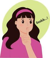 Woman gesturing silent sign sshh vector illustration