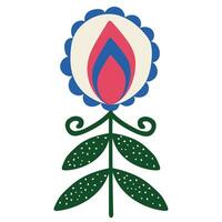 Decorative pink blue flower in ethno style. Simple decorative element. Scandinavian style vector