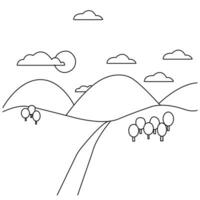 a line drawing of a road and trees in the mountains vector