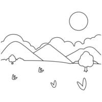 a coloring page with a mountain scene vector