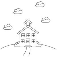 school house with clouds and sky vector illustration