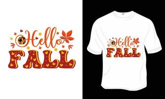 Hola otoño retro, caer, otoño, sublimación camiseta diseño. Listo a impresión para vestir, póster, y ilustración. moderno, simple, letras. vector