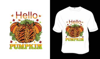 Hello Pumpkin retro, fall, autumn, sublimation T-shirt Design. Ready to print for apparel, poster, and illustration. Modern, simple, lettering. vector