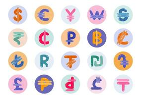 Set of international currency symbols. Cute hand drawn vector illustration with money signs. Coins of different countries - dollar sigh, euro, yuan, pesos. Colorful vector clipart set in naive style