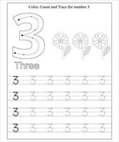 Number Tracing, Number Tracing Worksheet, Math workbook for kids vector