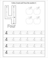 Number Tracing, Number Tracing Worksheet, Math workbook for kids vector